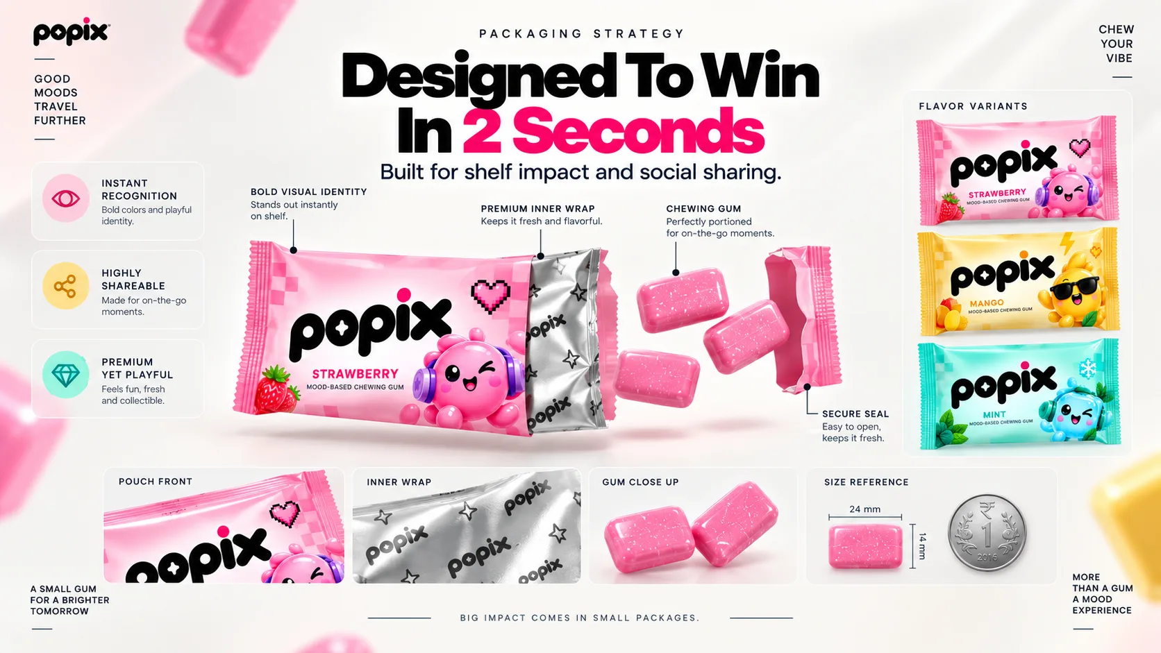 Popix Gum — Packaging Design packaging & visual design mockup 10 by Raghav Chopra